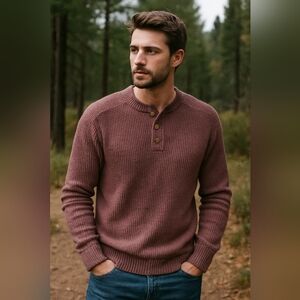 Lucky Brand Maroon Waffle-Knit Henley Sweater – Size L